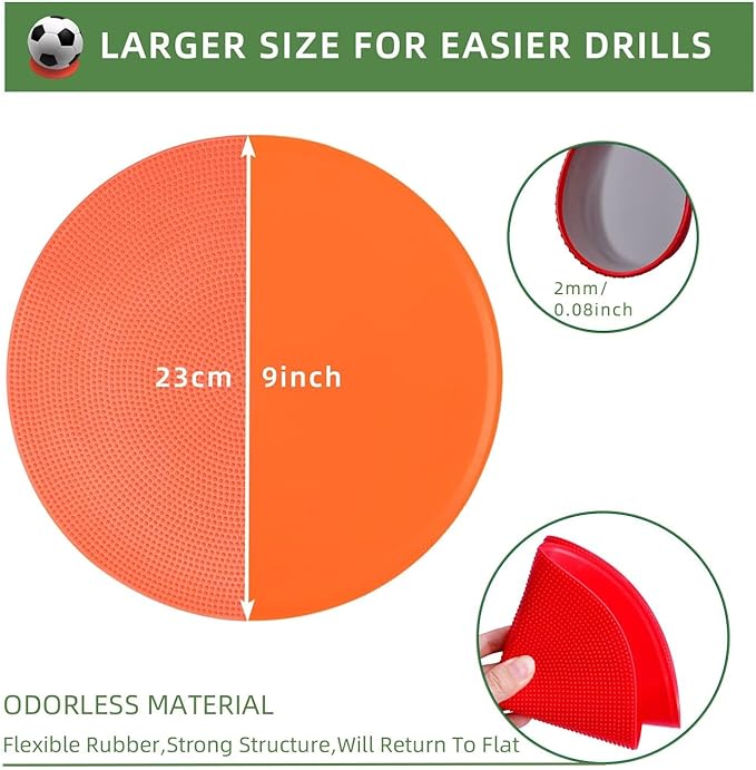 Spot Markers 9 Inch Non Slip Rubber Floor Markers Flat Field Cones Poly Dots for Classroom Dance Sports Soccer Basketball Speed Agility Training(6 Colors)
