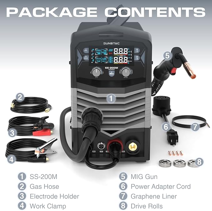 MIG Welder, 200A Duo Voltage 5 in 1 Aluminum MIG Welding Machine, MIG/Flux Core/Spool Gun/Lift TIG/Stick, IGBT Inverter Welder Synergic Control, Digital Display (NEW VERSION)