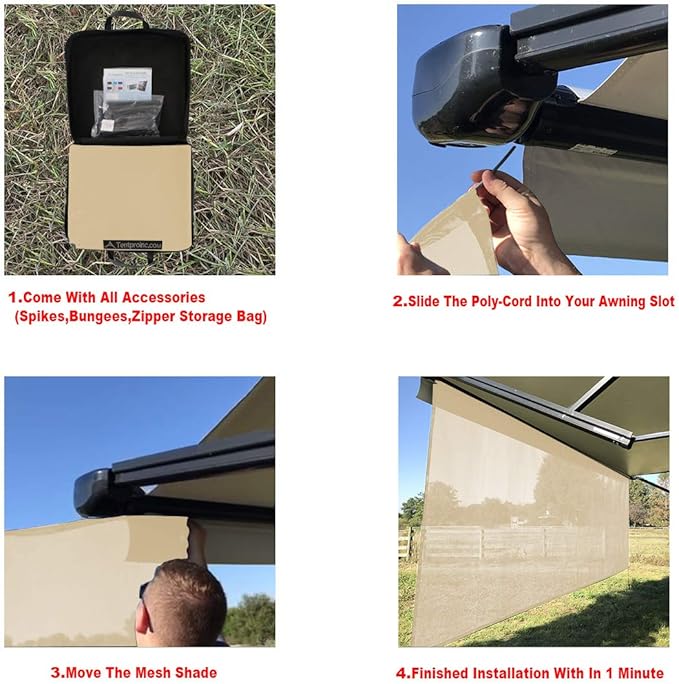Tentproinc RV Awning Sun Shade Screen 7' X 13' 3'' (Fit for 14' Awning) Mesh Sunshade UV Blocker Complete Kits Motorhome Camping Trailer Awning Sunscreen Shadescreen - 3 Year Warranty (Beige)
