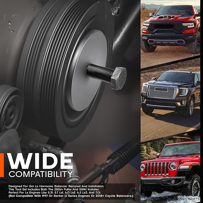 For GM 25264 Harmonic Balancer Puller, Harmonic Balancer Installation Tool for LS ，Crank Pulley Puller for GM Chrysler Jeep Dodge, Harmonic Damper Puller for Engine Balancer Removal Replacement