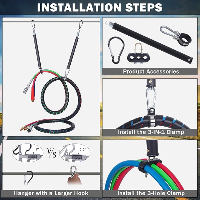CheeMuii 16" Single Tender Spring Kit with 3-in-1 Air Line Holder and 3-Hole Clamp Holder Heavy Duty Tender Spring for Semi Truck Air Lines Kit with 2 Style Air Line Holders for Truck Trailer Tractor