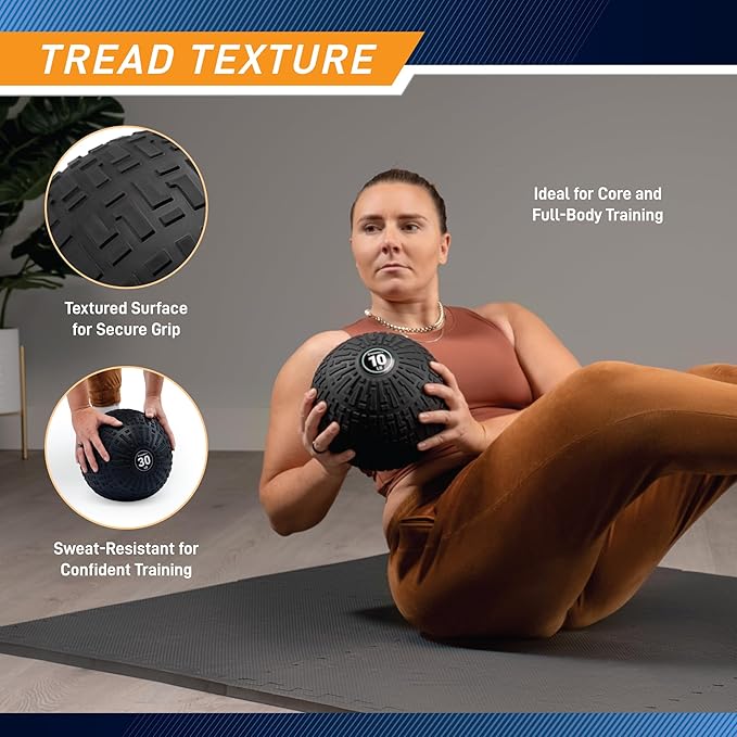 Marcy Slam Ball, 10–50 lbs Dead Weight, Non-Bounce, Sand-Filled Medicine Ball with Durable PVC Shell & Textured Grip for Slams, Tosses, Core & Full Body Training