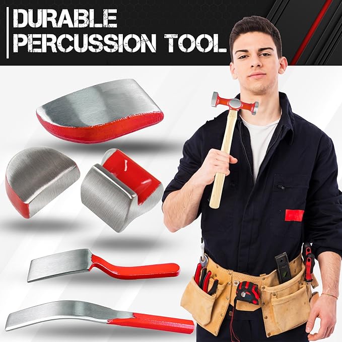 C&T 9 Piece Heavy Auto Body Repair Tool Hammer Dolly Set, Car Body Repair Tool Kit with Carrying Case, Hickory Handles,Fender Repair kit