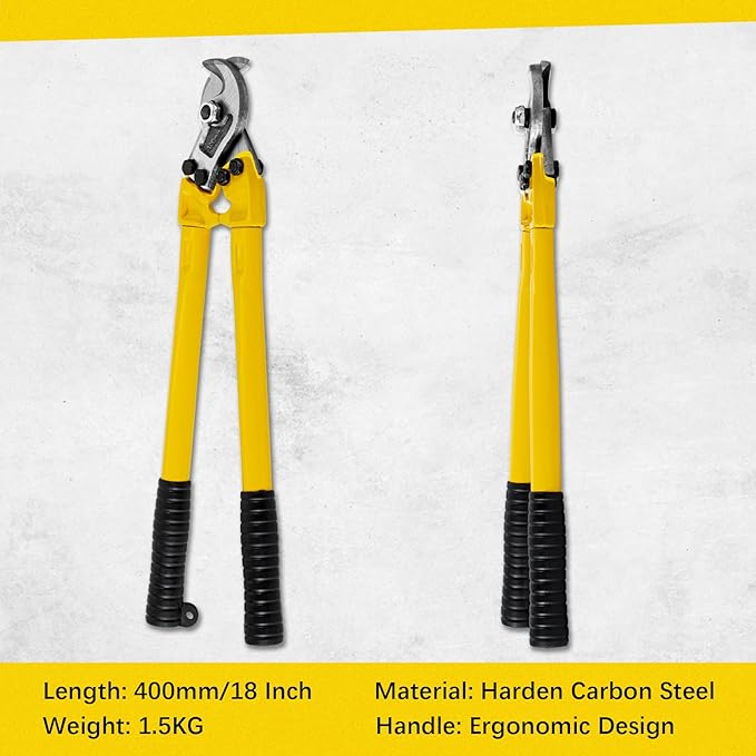 18 Inch Heavy Duty Cable Cutter with Long Handle, Harden Carbon Steel Cable Cutter for Aluminum Cable, Copper Wire and Communication Cables.