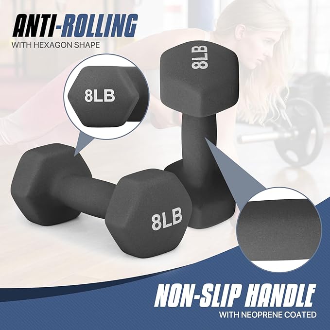 MADOG Dumbbell Set, Anti-Slip Neoprene Coated Hexagon Hand Weights for Home Gym Equipment Workouts Strength Training