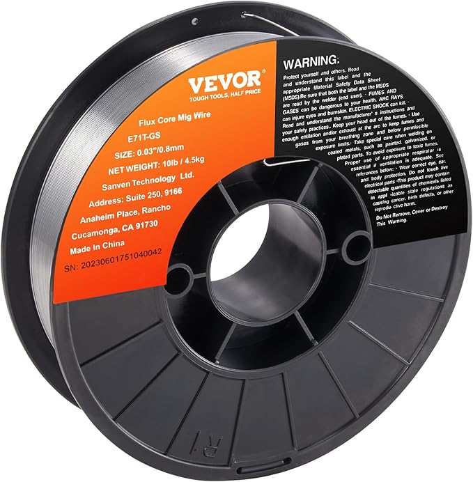 VEVOR Flux Core Welding Wire, E71T-GS 0.030-inch 10LBS, Gasless Mild Steel MIG Welding Wire with Low Splatter for All Position Arc Welding and Outdoor Use