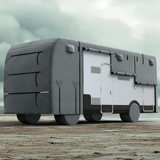 KING BIRD RV Cover, Heavy Duty 5-Layer Snow Protection, Fits 30-33ft Class A Motorhome, with Adhesive Repair Patches,Windproof Straps&Tire Covers