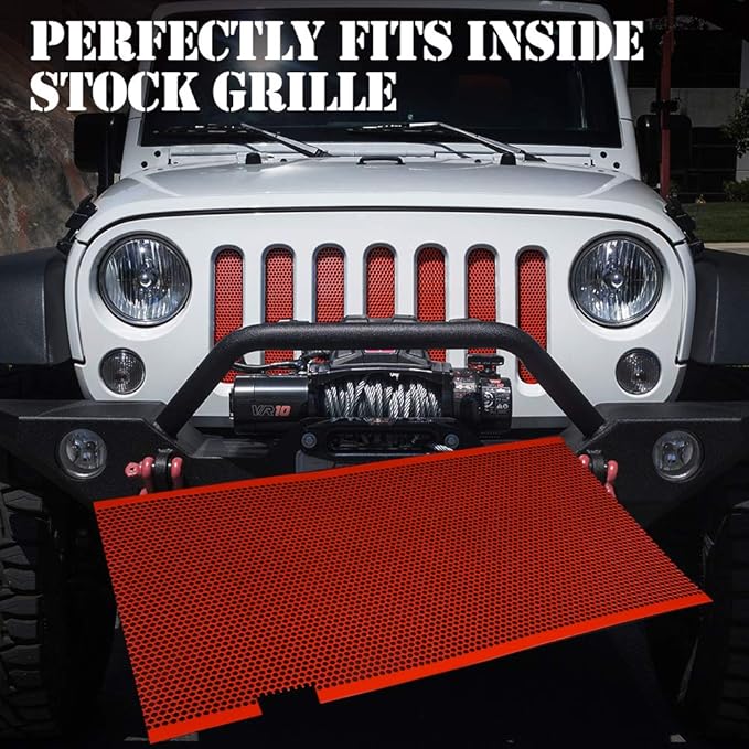 Xprite Red Aluminum Alloy Mesh Grill Inserts Compatible with 2007-2018 Jeep Wrangler JK JKU Original Front Hood Matte Grille Grid