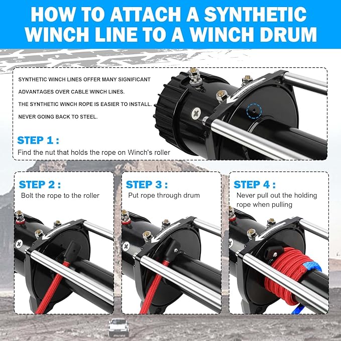 Synthetic Winch Rope, 3/8" x100ft 23809LBS Dyneema Winch Rope 3/8 Heavy Duty Winch Cable with Protective Sleeve Forged Winch Hook for 4WD Off Road Vehicle Truck SUV (Blue)