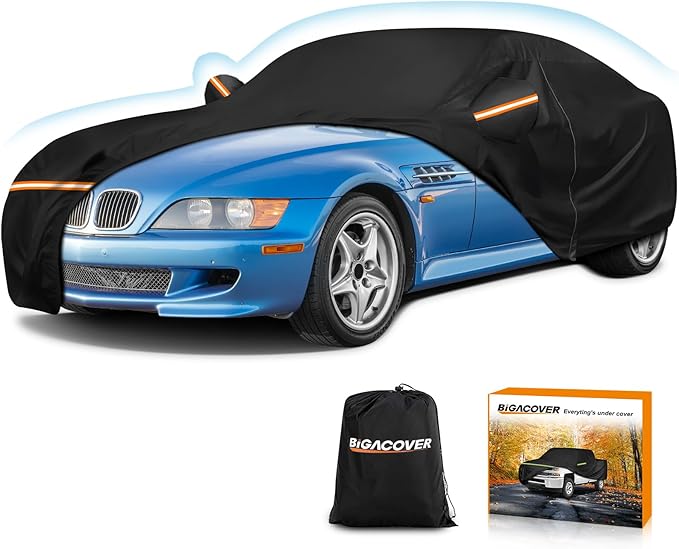 Car Cover for BMW Z3, Z4 1996-2008, Waterproof 210D Oxford Cloth and Cotton Outdoor Car Covers Windproof Heavy Duty All Weather Windproof Outdoor Full Car Cover for Cayman/Spyder 1997-2024