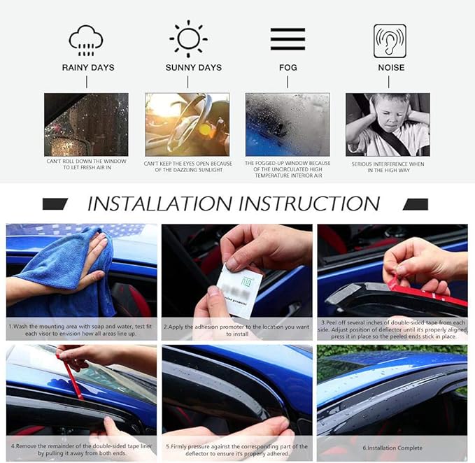 IKON MOTORSPORTS Tape on External Window Visor Deflector, Compatible with 2015-2017 Toyota Camry Sedan Only, Slim Tinted Acrylic Resistant Shield Cover Wind Sun Rain Guard