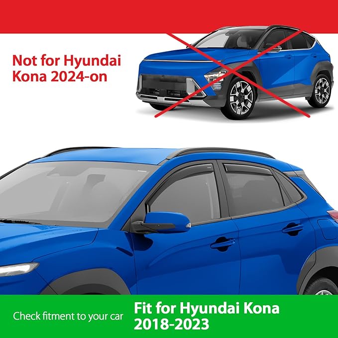 Goodyear Shatterproof in-Channel Window Deflectors for Hyundai Kona 2018-2023, Rain Guards, Window Visors for Cars, Vent Deflector, Car Accessories, 4 pcs - GY007884