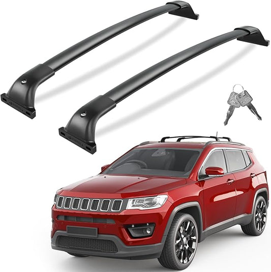 Tuyoung All Aluminum Roof Racks Cross Bars Compatible with Jeep Compass 2018-2025, 260lbs Lockable Heavy Duty Roof Rails Crossbars Rooftop Cargo Basket Carrier Bag Luggage Rails Kayak Canoe Snowboard