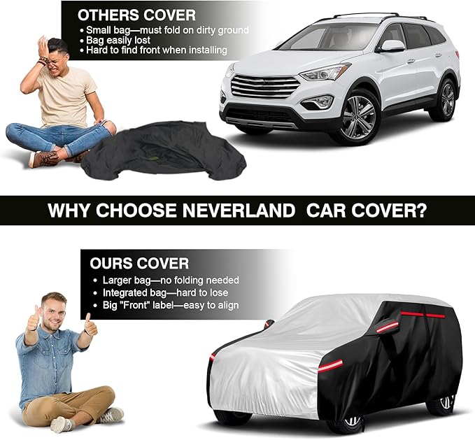 Neverland Car Cover - Car Cover Waterproof All Weather Snowproof UV Protection Windproof Full Car Covers with Side Door Zipper,Reflective Strips,Storage Bag Full Exterior Covers