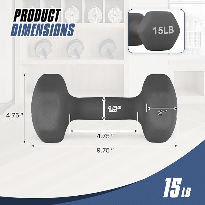 MADOG Dumbbell Set, Anti-Slip Neoprene Coated Hexagon Hand Weights for Home Gym Equipment Workouts Strength Training
