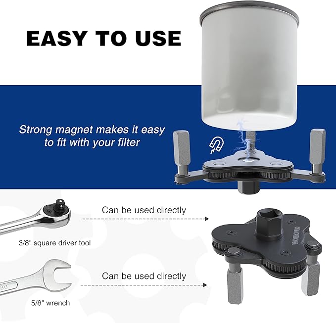 WORKPRO Universal Oil Filter Wrench Adjustable, Magnetic Oil Filter Removal Tool, Oil Filter Change Set, Ideal for Engine Filters, Conduit, & Fittings…