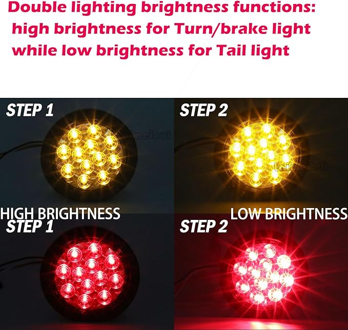 2Pcs 4.2 inchRed Round LED tail trailer light 12 LEDs IP67 Waterproof Stop Brake Turn Signal Reverse marker Tail Light Surface Mount, Light for boat trailer (4" Round Yellow 1)