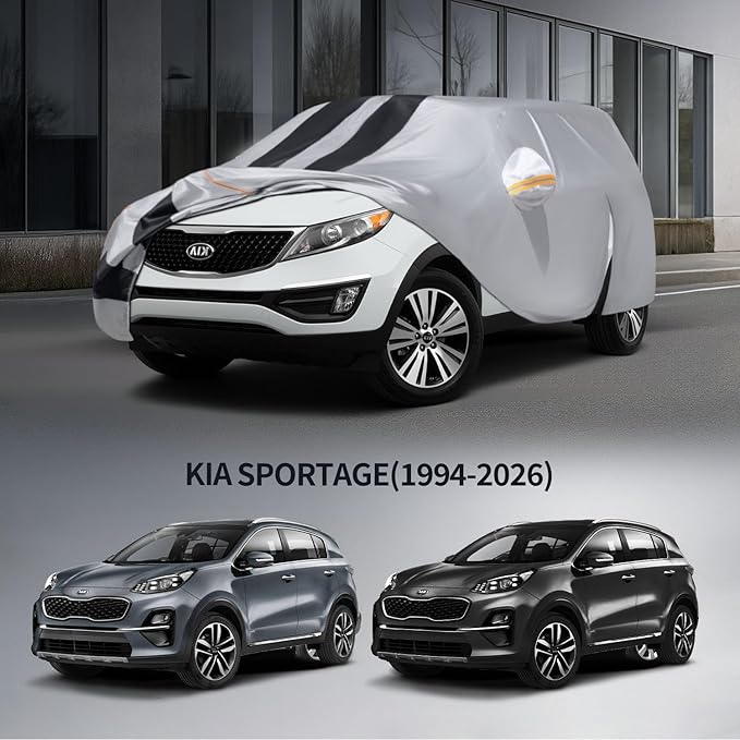 10 Layers Car Cover Custom Fit for Kia Sportage 1994-2026 100% Waterproof All Weather Automobiles, Gift with Towel, Heavy Duty Car Covers for Rain Sun UV Protection with Door Zipper.