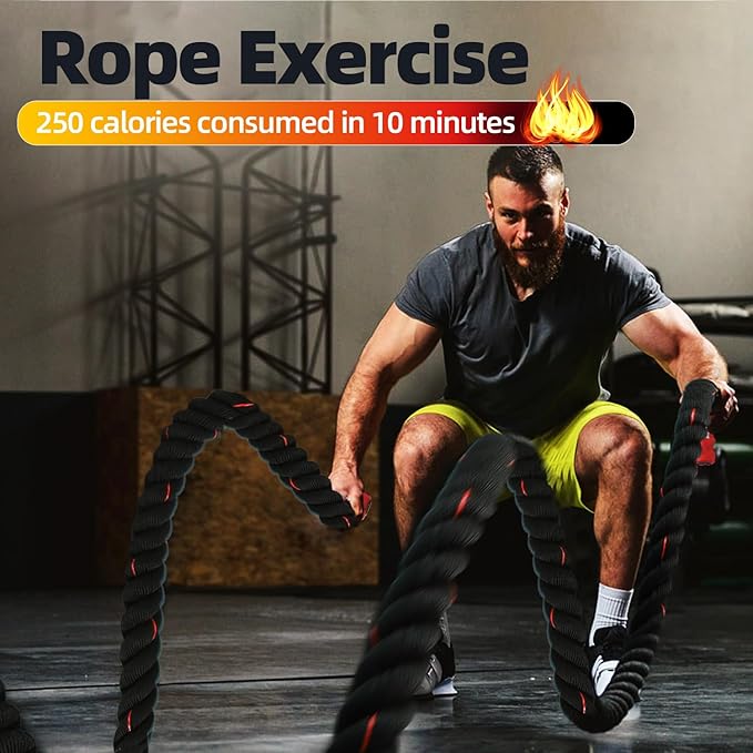 GSE Games & Sports Expert Gym Battle Rope, Heavy-Duty Workout Ropes for Indoor & Outdoor Workout, Exercise Rope for Strength Training - 30,40,50 Feet Lengths Available