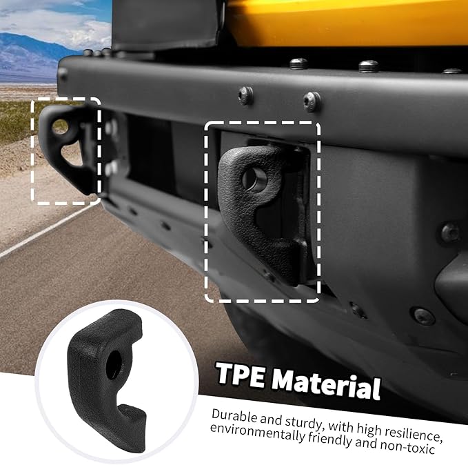 Jimen Fit for Ford Bronco 2021-2024, 2PCS Front Bumper Tow Hook Covers Protector Exterior Accessories (Black)