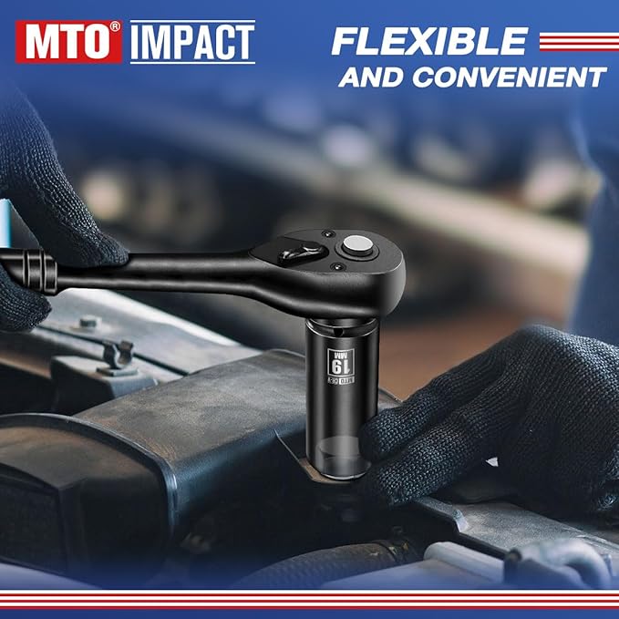 MTO 1/2" Drive 19mm Deep Impact Socket, 6-Point Metric Socket for Automotive Maintaince, CR-V Steel Meets ANSI Standards