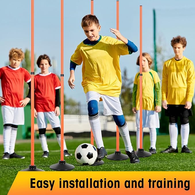 8 Pcs Soccer Agility Poles Detachable Sports Training Speed Slalom Poles with Rubber Base Coaching Sticks for Soccer Drills and Training