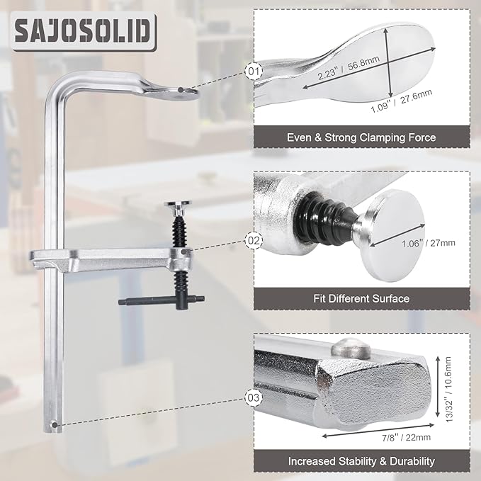 4-Pack Heavy Duty F Clamps for Welding, 4-3/4 Inch Throat Depth, 880 Lbs Clamping Force, Strong Hand Clamp for Woodworking, Welding, Metal Working, Plumbing and DIY Projects