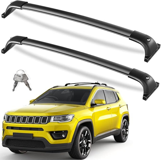 KINGGERI 260lbs Lockable Roof Racks Cross Bars Compatible with Jeep Compass 2018-2025, All Aluminum Heavy Duty Crossbars Rooftop Cargo Basket Luggage Kayak Canoe Snowboard Bike SUV Accessories