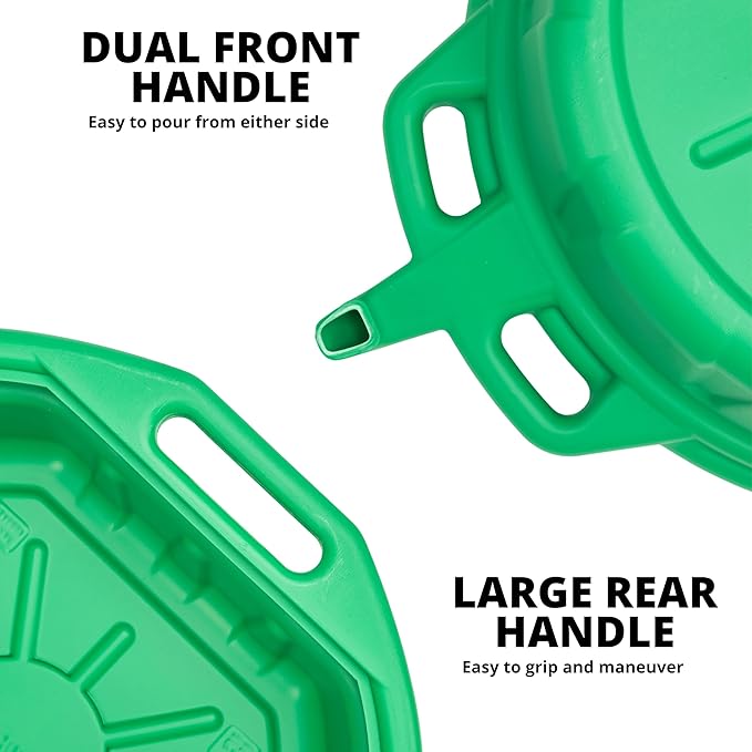 NEIKO 20761A Large Coolant/Oil Drain Pan, 4 Gallon (16L) Capacity, Antifreeze Green Plastic Anti Splash Oil Pan, Motor Oil Drip Catcher Pan, Non Spill Pour Spout, Oil Catch Pan for Changing Oil