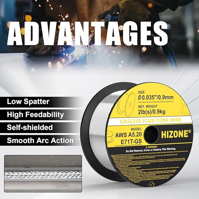 HIZONE Flux Core Welding Wire, E71T-GS .035inch-2lb Gasless Flux-cored MIG Welding Wiree, 1-Pack
