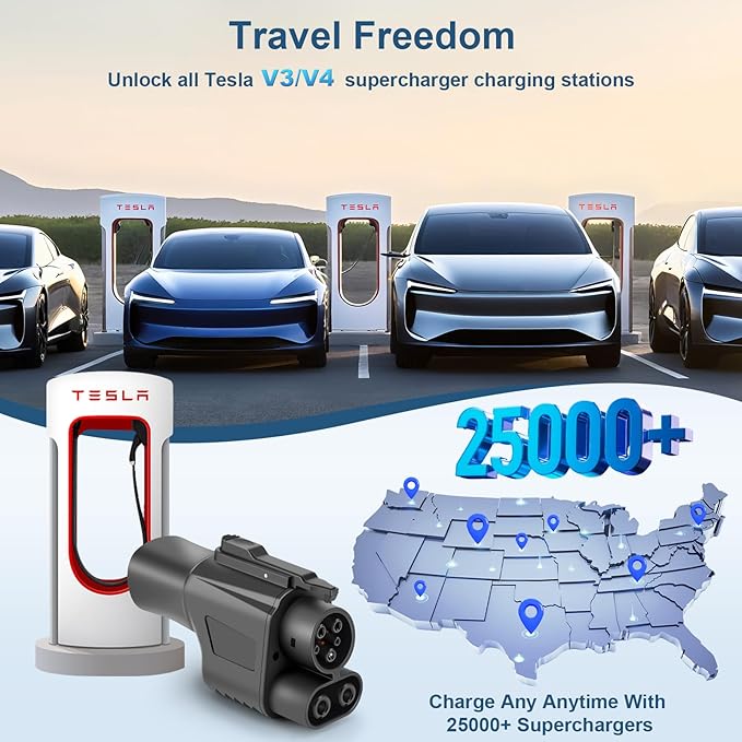 NACS to CCS Electric Vehicle Charging Adapter Compatible with Tesla Supercharger, Fit for Rivian,Ford,GM EVs for Tesla Supercharger to CCS1 Charger Adapter, Max 500A 1000V Fast Charge