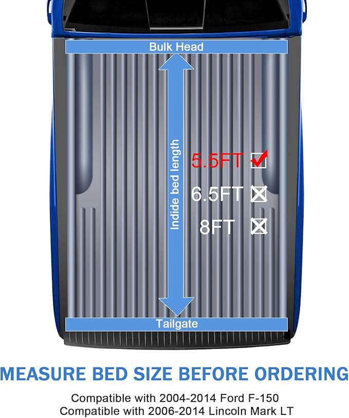 Soft Tri-Fold Truck Bed Tonneau Cover Compatible with 2004-2014 Ford F-150 2006-2014 Lincoln Mark LT 5.5FT Bed