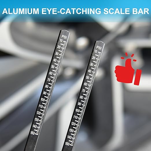 Tire Pressure Gauge 10-150 PSI, Heavy Duty Air Gauge Tire Pressure with Two Side Aluminum Scaleplate, Dual Head Truck Tire Gauges for Tire Pressure, 2 Pack