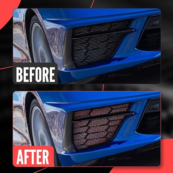 2Pcs Red Upgraded Front Radiator Guards Grille,Aluminum Front Outer Grill Low Profile Body Bumper Grille Vents Insert Mesh Set for Corvette C8 Stingray Z51 Convertible/HTC 2020-2025