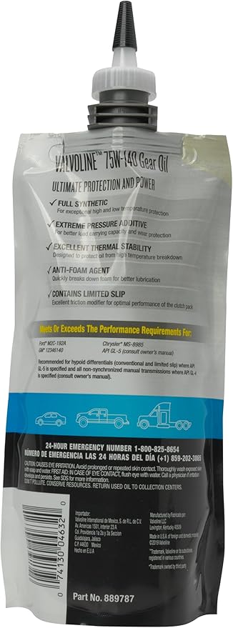Valvoline Flexfill SAE 75W-140 Full Synthetic Gear Oil 1 QT, Case of 4