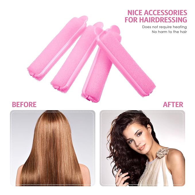 Syhood 43 Pcs Foam Sponge Hair Rollers Women 0.59 Inch Soft Sleeping Curlers Flexible Sponge Curler Tool and Rat Tail Comb for Hair Styling Hairdressing Overnight Curl and Volume(Pink)