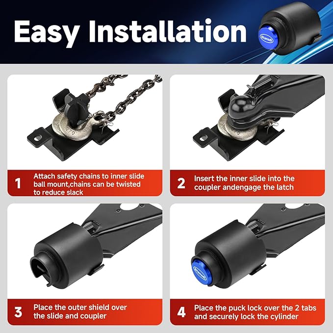 Trailer Lock Fits 2 5/16 Inch Coupler, Upgraded Heavy-Duty Steel Hitch Lock, Anti-Theft & Pry-Resistant for RV, Boat, Cargo Trailer (Blue)