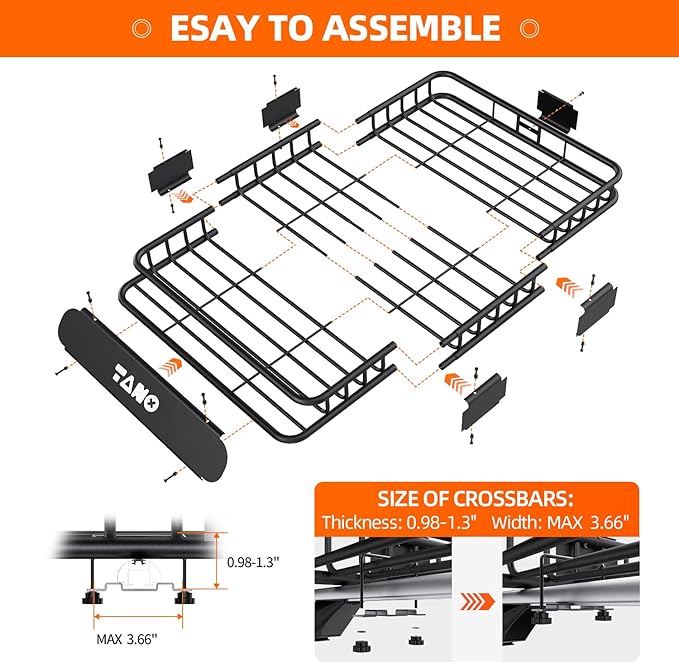 TANX 51" x 36" x 5" Roof Rack Cargo Carrier Basket with Waterproof Bag, Rooftop Cargo Carrier with Cargo Net & Ratchet Straps, Heavy Duty Roof Basket for SUV Truck, Hitch Cargo Carrier