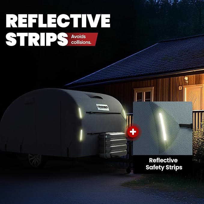 KING BIRD Heavy Duty Teardrop Travel Trailer Cover Fits 10'-12' Trailers, 5 Layers Top Waterproof Camper Cover with Windproof Strap for R-Pod Trailers, Clamshell Trailers