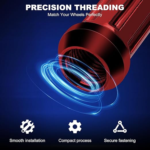 1/2‘’-20 Spike Lug Nuts, Set of 24 Red Spline Spiked Lug Nut with Key for Chevrolet Silverado 1500, Ford F-150 1997-2024, Dodge Ram 1500 1994-2024, Toyota Tacoma 1995-2024