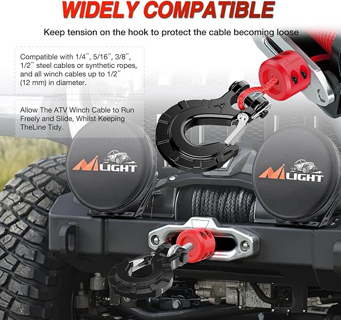 Nilight Winch Stopper for ATV UTV Truck SUV Winch Cable Hook Rubber Stopper 2 Pack Protect Towing Hook Synthetic Rope Winch Accessories Rope Line Saver with Stainless Steel Screws Allen Wrenc, Red