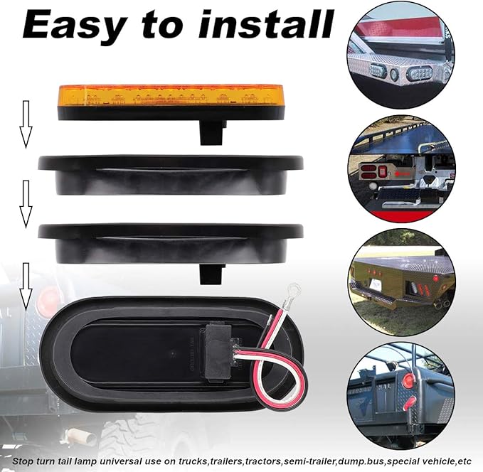 Amber 6 Inch Oval Trailer Marker Lights 24 LED Turn Signal Clearance Lamp for Truck Trailer Lorry Pickup RV with Plug & Grommet Turn Signal 12v DC (2 Pcs)