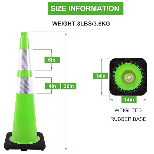 OrangeStar 6 Pack 36" Traffic Safety Cones, Green Parking Cones Construction Cones with Reflective Collar, Heavy Duty Base for Roadwork, Highway, Parking Lot Safety, Warehouse, Indoor & Outdoor Use