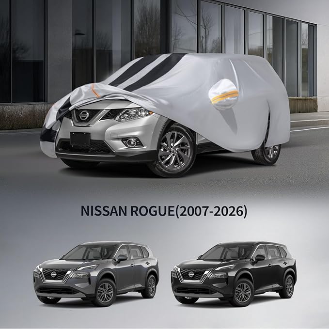 10 Layers Car Cover Custom Fit for Nissan Rogue 2007-2026 100% Waterproof All Weather Automobiles, Gift with Towel, Heavy Duty Car Covers for Rain Sun UV Protection with Door Zipper.