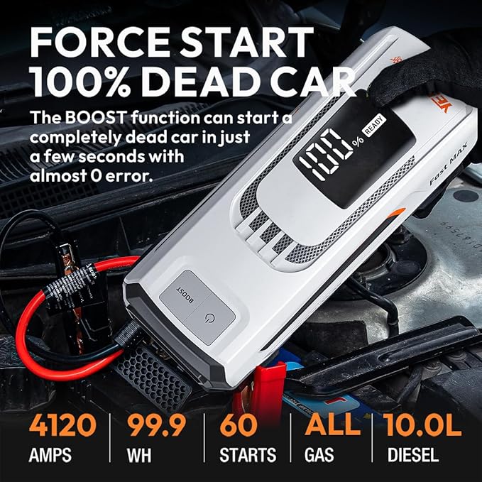 YESPER Boost Jump Starter Battery Pack 4120A 27000mAh Car Battery Charger Jumper Starter (All Gas/up to 10L Diesel) 100W Quick Charge 12V Portable Jump Box for Totally Dead Vehicle with DSLI Safe Tech