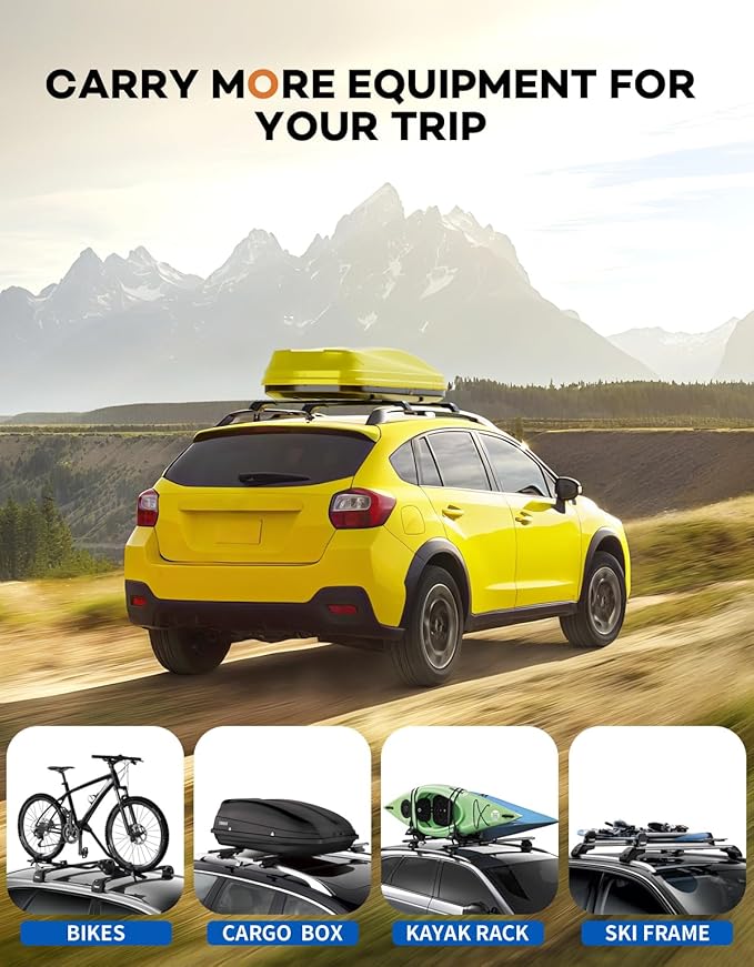 300lbs Lockable Roof Rack Cross Bars Compatible with 2013-2017 Subaru XV Crosstrek & 2012-2016 Impreza, Heavy Duty Aluminum Roof Rails Crossbars Cargo Canoe Black Rooftop Cargo.