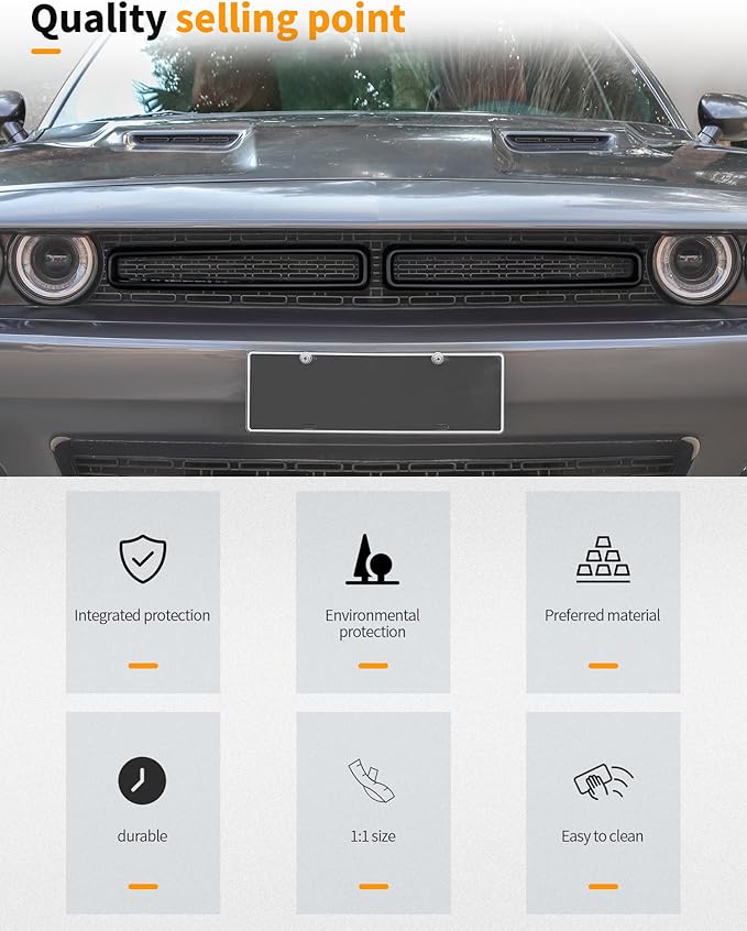 Hoolcar Front Grille Radiator Grille Insert Cover Grillwork Trim Compatible with Dodge Challenger 2015-2024, Exterior Accessories, Matte Black, 2pcs