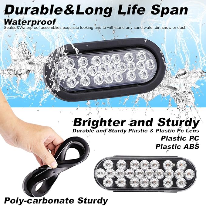 6 Inch Oval Clear Lens Red 24 LED Stop Brake Signal Lights Clearance Lamp Universal for Trailer Truck Pickup Mack Flatbed Tail Marker Bulbs 12v DC (2 Pcs)