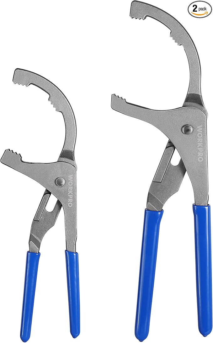 WORKPRO Oil Filter Wrench Set, 9" & 12" Adjustable Oil Filter Removal Pliers Tools, Ideal for Engine Filters, Cars, and Trucks, 2-piece