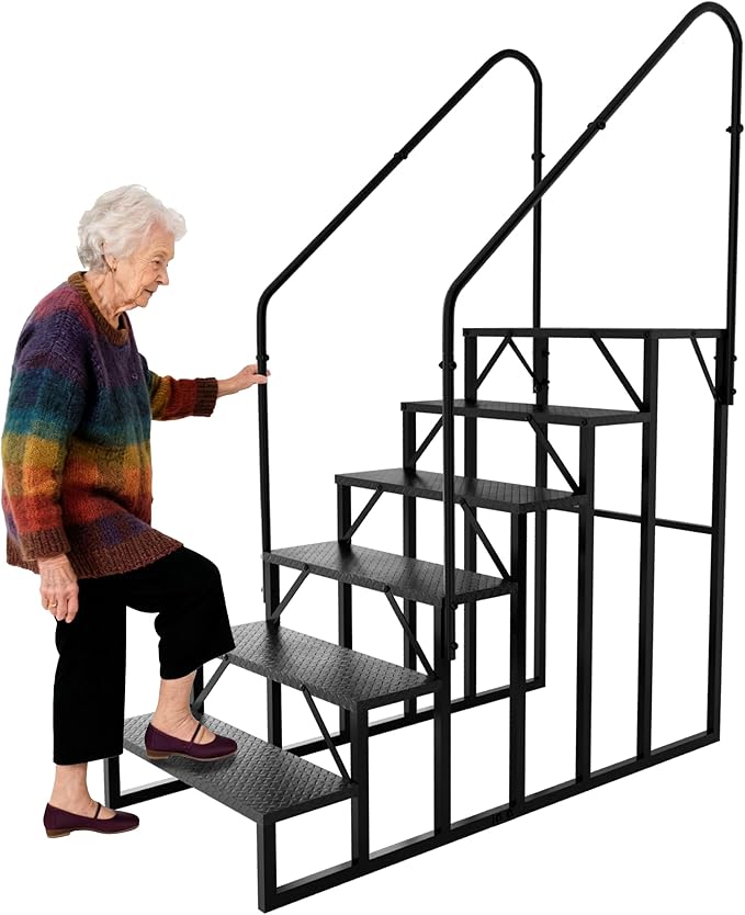 RV Steps with 2 Handrails｜6 Step RV Stairs with Handrail｜Update 3.0 Outdoor RV Ladders with Anti-Slip Pedals｜Mobile Home Stairs for Travel Trailers｜Heavy Duty Hot Tub Steps for Porch, Spa